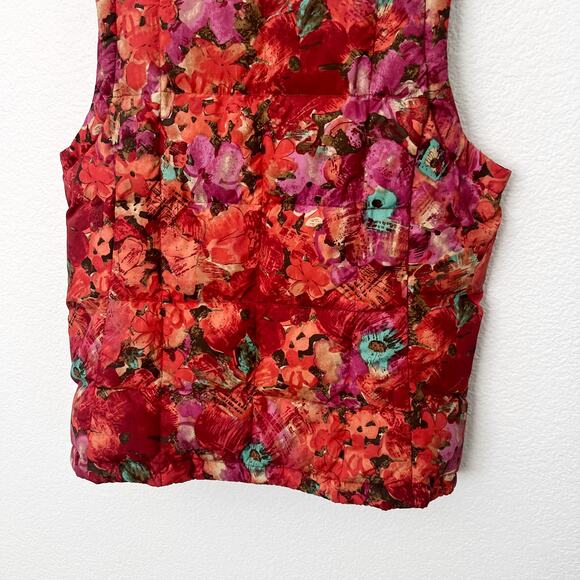 [Eddie Bauer] Pink Orange Floral Print Goose Down Filled Puffer Vest Sz Small S - Picture 5 of 9